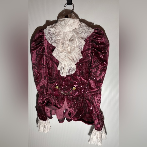 Burgundy Velvet Jacket with Lace Accents